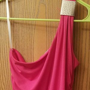 Prom Formal Hot Pink, one shoulder strap dress